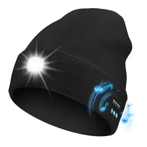 New Bluetooth Beanie with LED Headlight andRemovableSpeaker, USB Rechargeable warm Hat LED HatforMusic and Calling, sport,outdoor,Unisex Birthday Gift，Ideal Best Warm Gifts For Thanksgiving Day,Christmas,New Year,Birthday.Valentine's Day