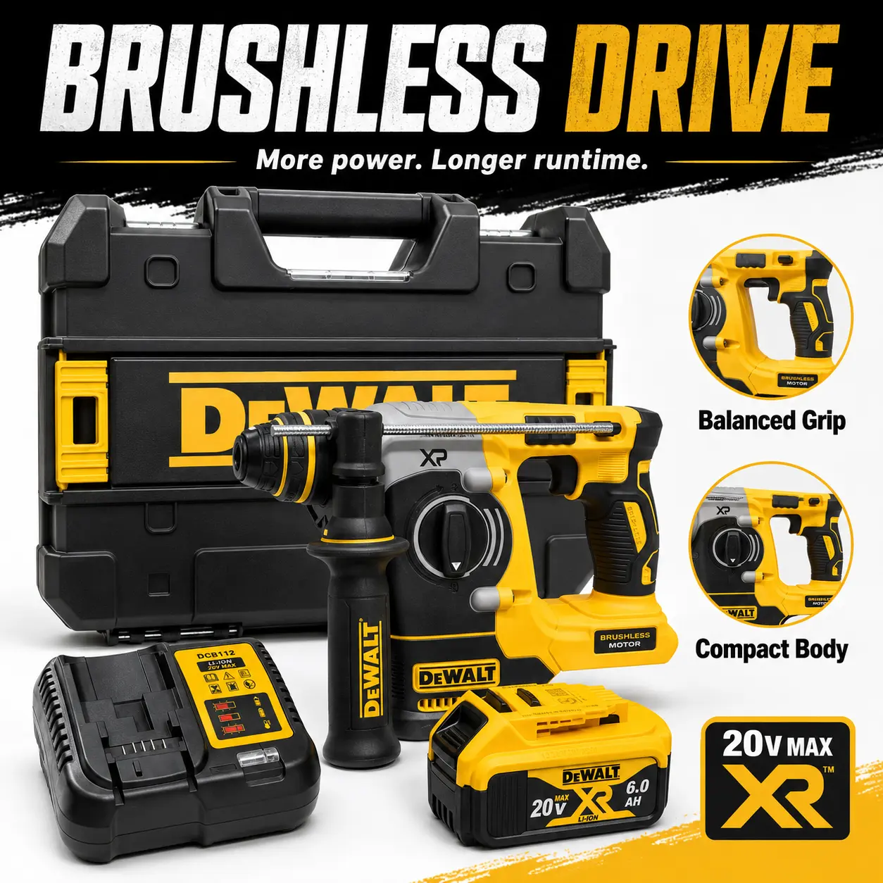 DEWALT DCH273 Cordless Brushless Rotary Hammer Kit With Battery & Charger
