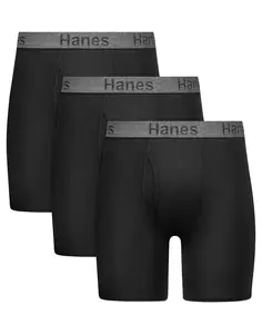 Hanes Stay Dry Pouch Men's Performance Stretch Boxer Brief Underwear, Black, 3-Pack Hanes Stay Dry Pouch Men's Performance Stretch Boxer Brief Underwear, Black, 3-Pack