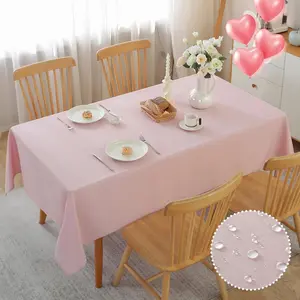 Table cloth rectangle table inch linen textured table cloth waterproof spillproof tablecloths wrinkle free fabric farmhouse table cover for dining parties buffets holidayslight pink