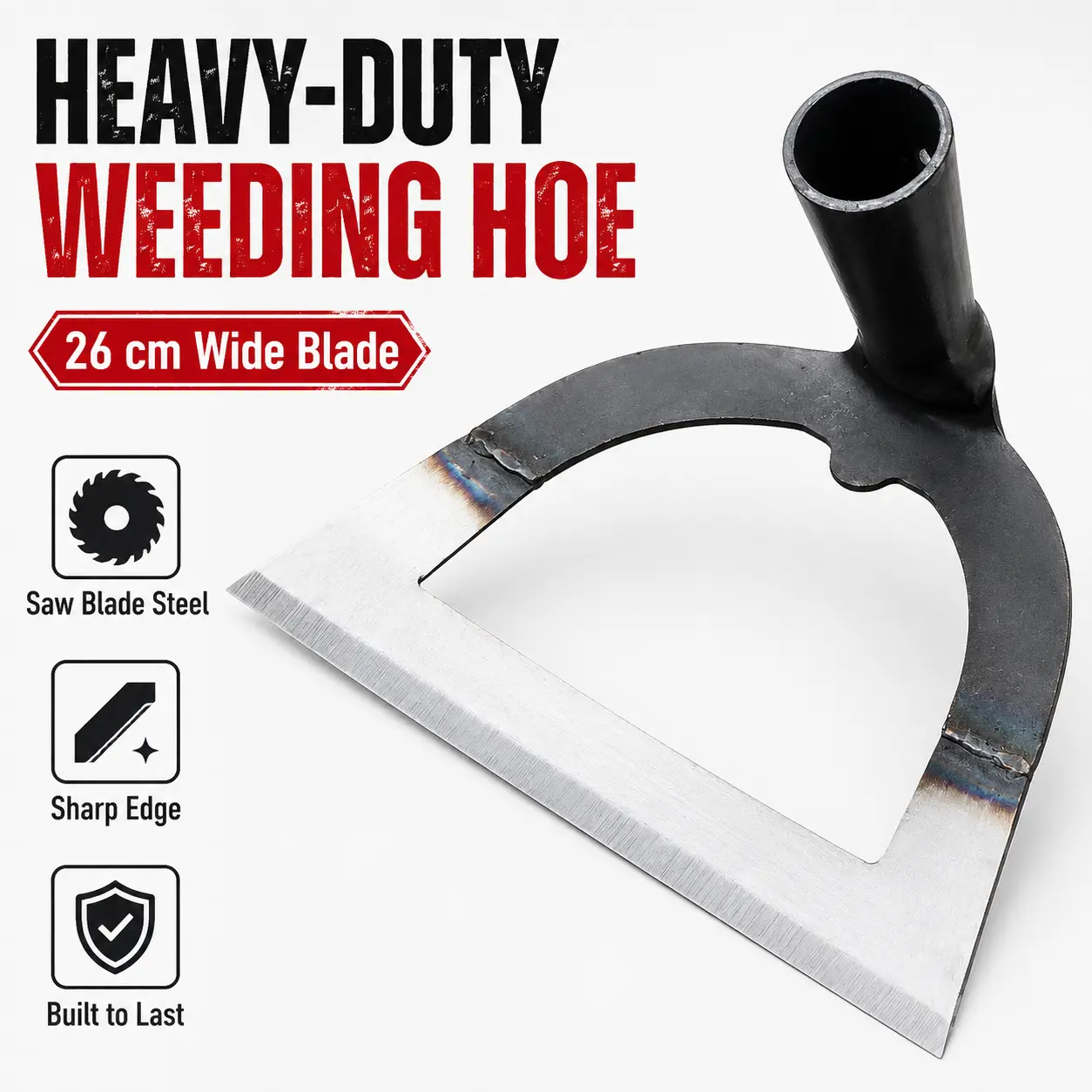 Vaseeka Heavy-Duty Hollow Weeding Hoe, 10.2-in Wide Blade Garden Tool for Lawns, Vegetable Beds, Soil Loosening