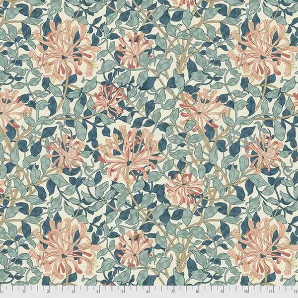 Fabric FreeSpirit Morris & Co. Aqua Honeysuckle by the Quarter Yard PWWM057.AQUA