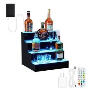16'' LED Lighted Liquor Bottle Shelf, 4 Tier Bar Display with Remote & App Control, 16 Color LED Lighting, 4 Modes, 1-8 Hour Timer, Backlit Bar Shelf for Home Bars, Restaurants, Nightclubs