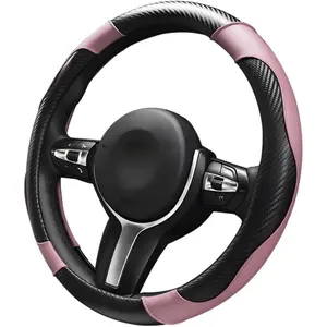 Steering Wheel Cover, 15 inch Carbon Fiber Microfiber Leather Elastic Steering Wheel Protector, Breathable Anti-Slip Comfortable Steering Wheel Covers for   (Black&)