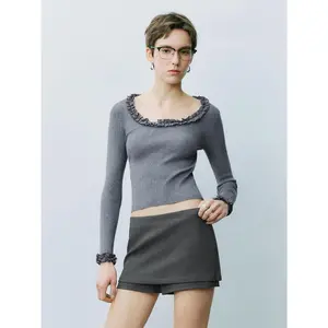 URBAN REVIVO Women's Skinny Long-Sleeve Basic Knitwear Top - Polyester-Blend Wool Fabric, Casual Wear, Standard Sizes, 2026 Core Womenswear