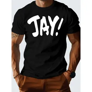 JAY Men's 100% Cotton Oversized Graphic T-Shirt - Short-Sleeve Round Neck Menswear Top with White Lettering JAY Logo Print, Red & Black Streetwear Casual Comfort Fit, Machine Washable for Everyday & Statement Outfits, Graphic Tees