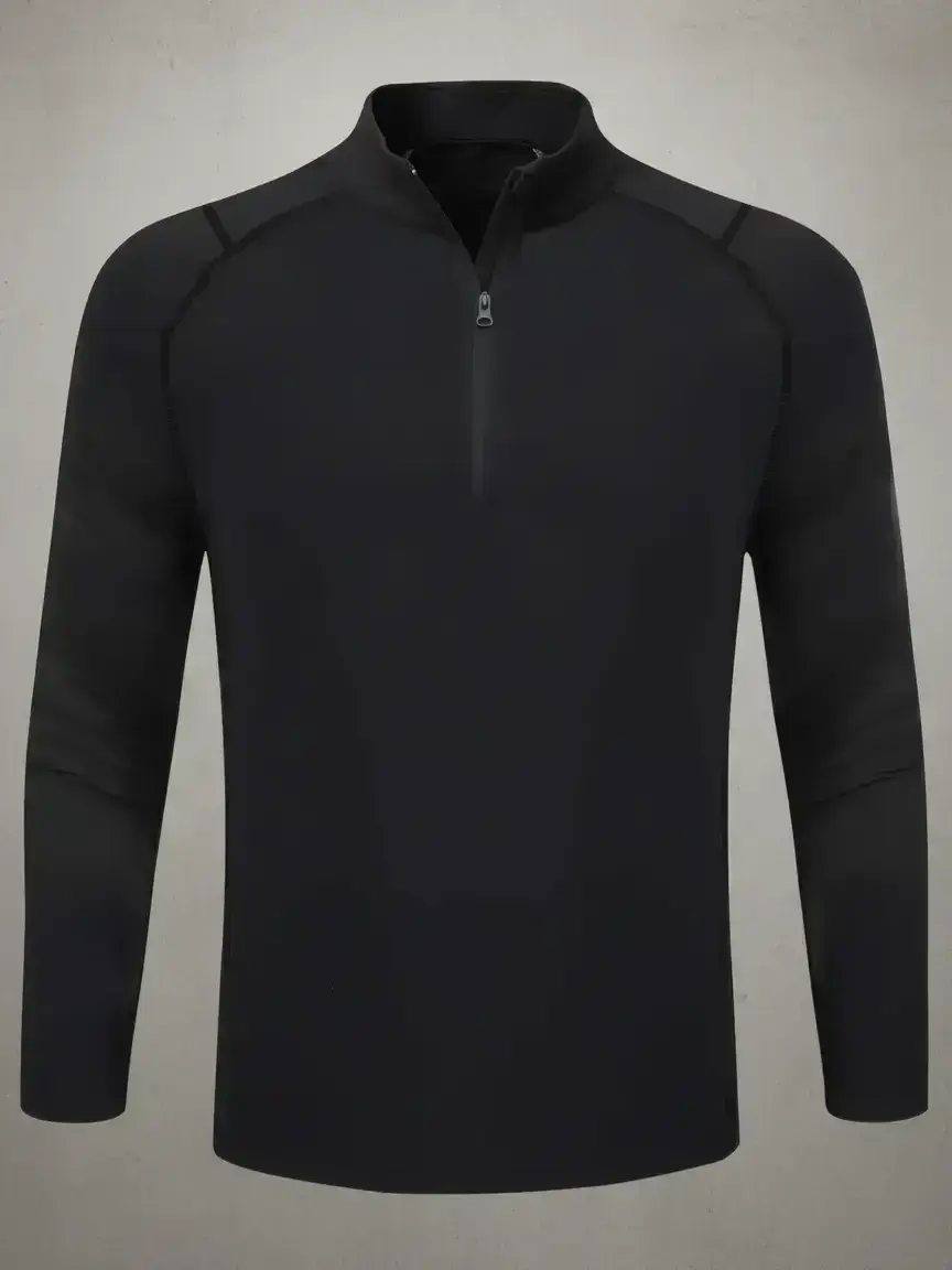 Men's Plain Zipper Mock Neck Sweatshirt, Slim Casual Sporty
