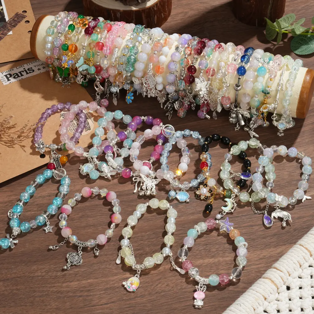 12/24 Pcs Women's Charm Bracelets Set, Multicolor Beaded Stackable Arm Candy with Floral, Heart & Butterfly Charms, Bracelets For Women, Casual, 12/24Pcs, Arm Candy Accessories