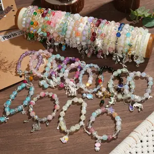 12/24Pcs Women'S Bead Bracelets Set | Floral & Butterfly Charms, Heart & Pendants, Multicolor Tangle-Elastic Stretch Cord, Ideal for Everyday & Party, Perfect Gift for Valentine'S Day, Birthdays, Anniversaries - Year-Round Wear