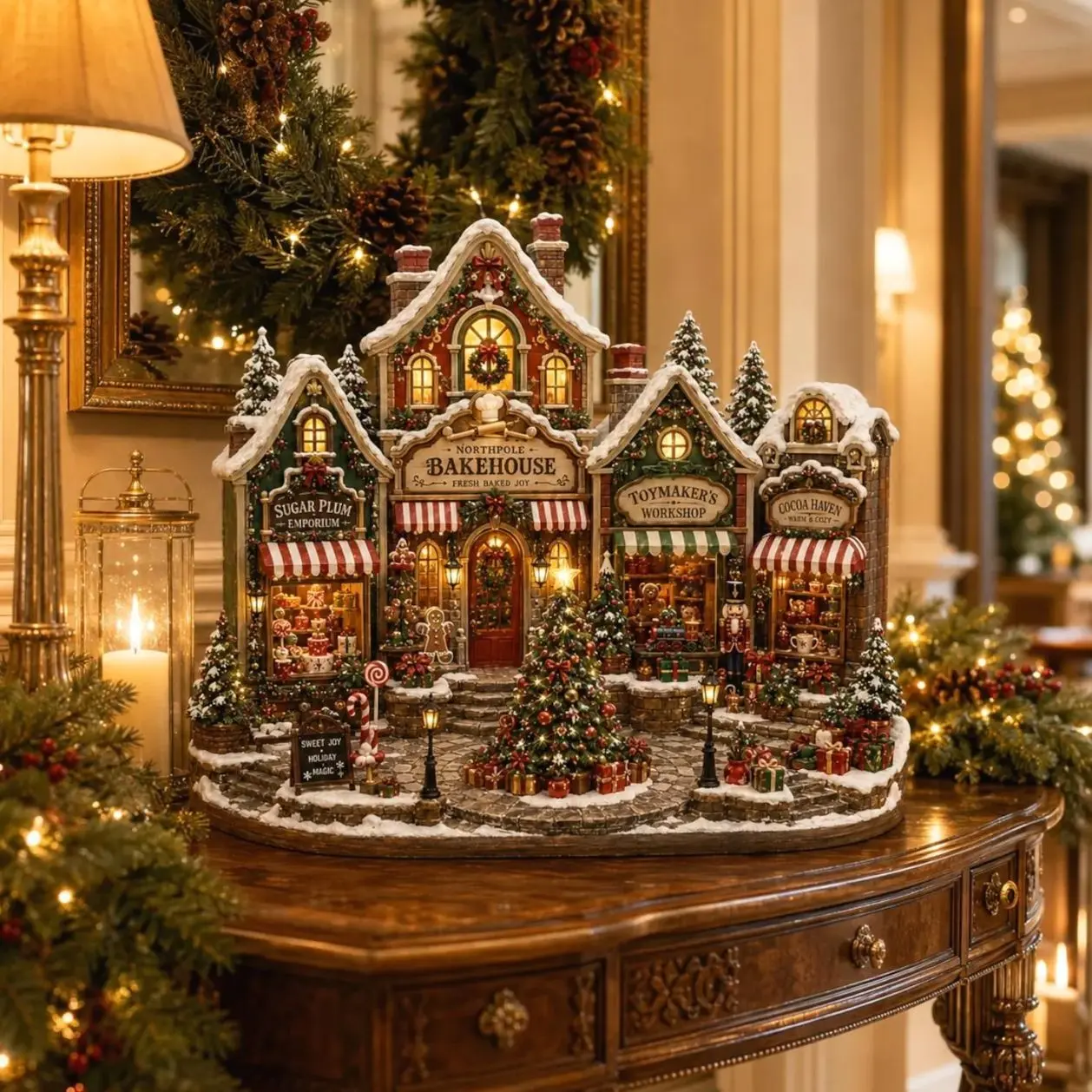 Wooden Christmas Village Block, Illuminated Victorian Town Scene, Holiday Mantel Decor, Winter Home Accent, Housewarming Gift Idea
