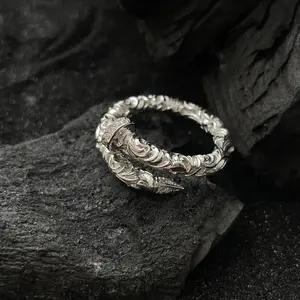 Embossed arabesque nail open ring, niche personality design, cool style, versatile ring, suitable for both men and women