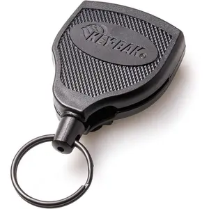 8oz. Locking Retractable Key Holder, 48" Retractable Cord, Black Polycarbonate Case, Steel Belt Clip, Oversized Split Ring Portable Keychain Keychain Wristlet Strap