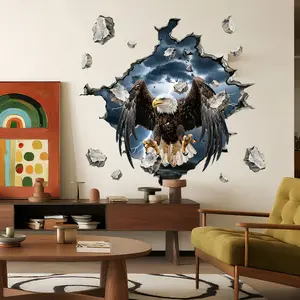 2Pcs 30x90cm 2D Broken Wall Eagle Stone Simulation Wall Sticker for Living Room Home Decoration