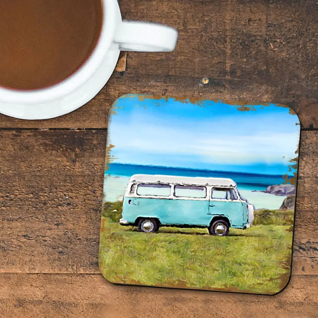 Nature Wonders 95269C-S4 4 x 4 in. Van Coastal Wooden Cork Coasters Gift - Set of 4