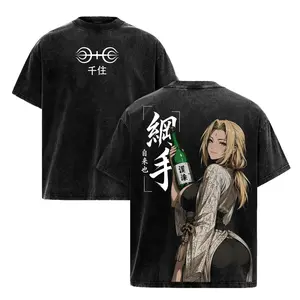 Tsunade Vintage Washed Graphic Tee - Naruto 5th Hokage Oversized Anime Shirt. Legendary Sannin Y2K Streetwear Acid Wash T-Shirt for Men & Women. Japanese Retro Manga Apparel, Trendy Casual Top Otaku Merch Gift Harajuku Style Y2K Waifu Gym Pump Cover!
