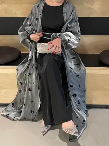 Elegant Luxury Rose Rhinestone Coat Solid Color Dress Abaya Long Robe Casual Party Ceremony Robe Set