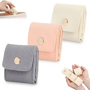 3PCS Mini Travel Jewelry Organizer Pouch - Faux Suede, Portable Foldable with Buckle for Jewelry Storage