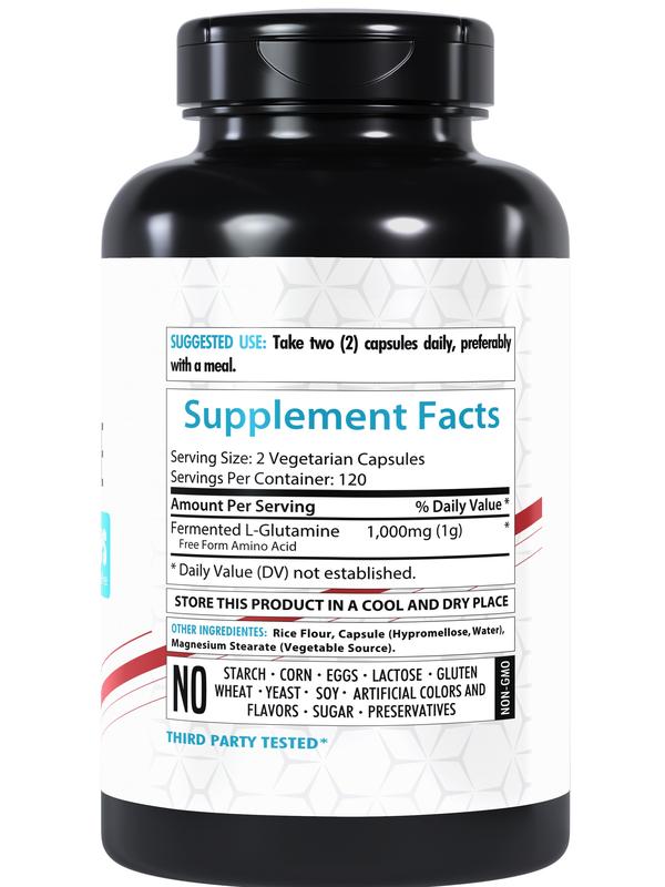 HealthFare L-Glutamine 1000mg Capsules | 240 Veg Capsules | Amino Acid Fuel for Gut & Muscle Health | Non-GMO | Gluten-Free | Support for Recovery & Wellness | Made in The USA