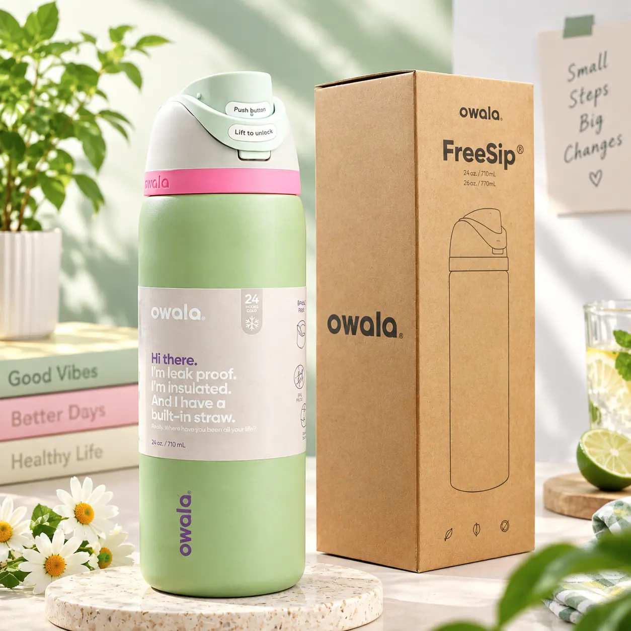 Owala FreeSip Insulated Water Bottle 32oz – Neo Sage | Brand New in Box | Leak-Proof, Built-In Straw, Stainless Steel | Sage Green Minimalist Aesthetic Tumbler for School, Gym & Travel
