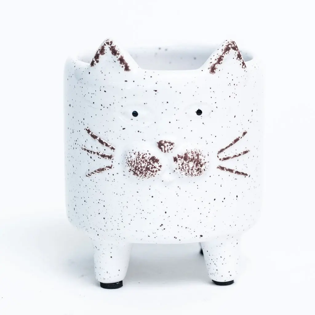 212 MAIN Decorative Heavy-Duty Outdoor Planter - White Speckled Cat-Shaped Planter with Built-In Stand, Ideal for Home & Garden Use, Outdoor Planters