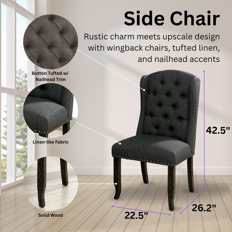 Sania Elegant 9-Piece Dining Set with Tufted Upholstered Chairs & Solid Wood Table by Furniture of America