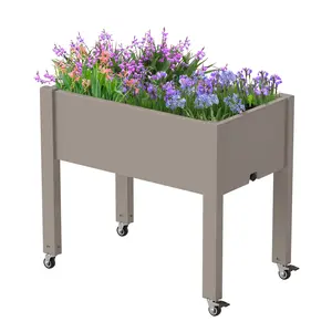 Raised Garden Bed with Wheels - Outdoor Mobile Elevated Resin Planter Box with Drainage Valve for Vegetables Flower Herbs ,Gray