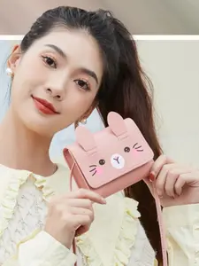 Cute Cat Crossbody Bag with Adjustable Straps, Animal Print Design, Ring Closure, Anime Theme Casual Accessory