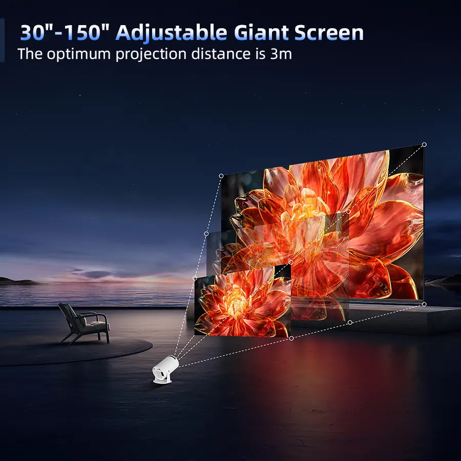 XBJ Portable Projector 2.4/5G WiFi Smart Projector, 270° 1280*720P