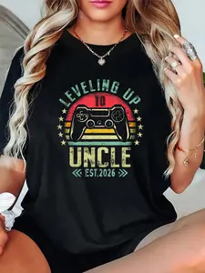 Unisex 100% Cotton Leveling Up To Uncle 2026 Funny Gamer Soon To Be Uncle T-Shirt - Limited Edition, Cute Gift Idea, Fashionable Cotton Tee