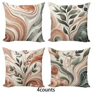 Marble & Plant Pattern Cushion Cover, 4 Counts/16pcs Modern Throw Pillow Cover without Filler, Household Decoration Supplies for Home Living Room Bedroom