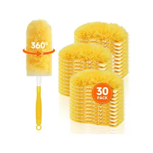30 Pack Duster Refills with Handle 360° Multi Surface Dusting Kit Disposable Dusters for Furniture & Blinds