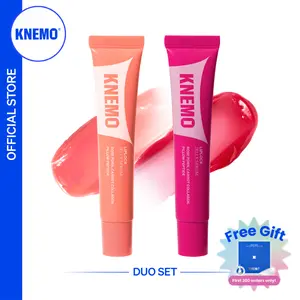 [KNEMO Official] LipLock Duo - Vegan Rose PDRN, Carrot Collagen, & Pillow Peptides - Long Lasting Hydrating Plumping Glossy Mask - 15 mL in Peach Muse, Grape Crush, Pink Flan, Crystal Clear