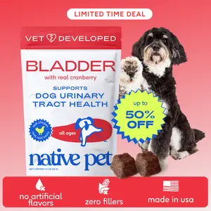 Native Pet Dog UTI Treatment - Cranberry Supplement for Dogs Bladder Control & Kidney Support - Prevent Urinary Tract Infection and Urinary Incontinence - Made with Real Cranberry Extract Chews Probiotics