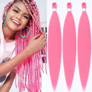 Pre stretched Braiding Hair 32 Inch Pink Braiding Hair Extensions Yaki Braids Hair Hot Water Setting Synthetic Hair Colored Braiding Hair Crochet Hair(3 Packs,Pink#)