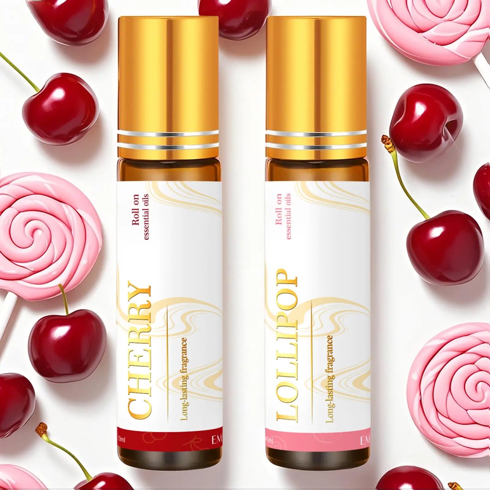 2pc/1pc 10ML Cherry Lollipop Rollerball Essential Oil Aromatherapy, Therapeutic Wellness Multi-Purpose Portable Massage Oil, Long-Lasting Scent, Suitable for Diffusers & Humidifiers, Scented Oil