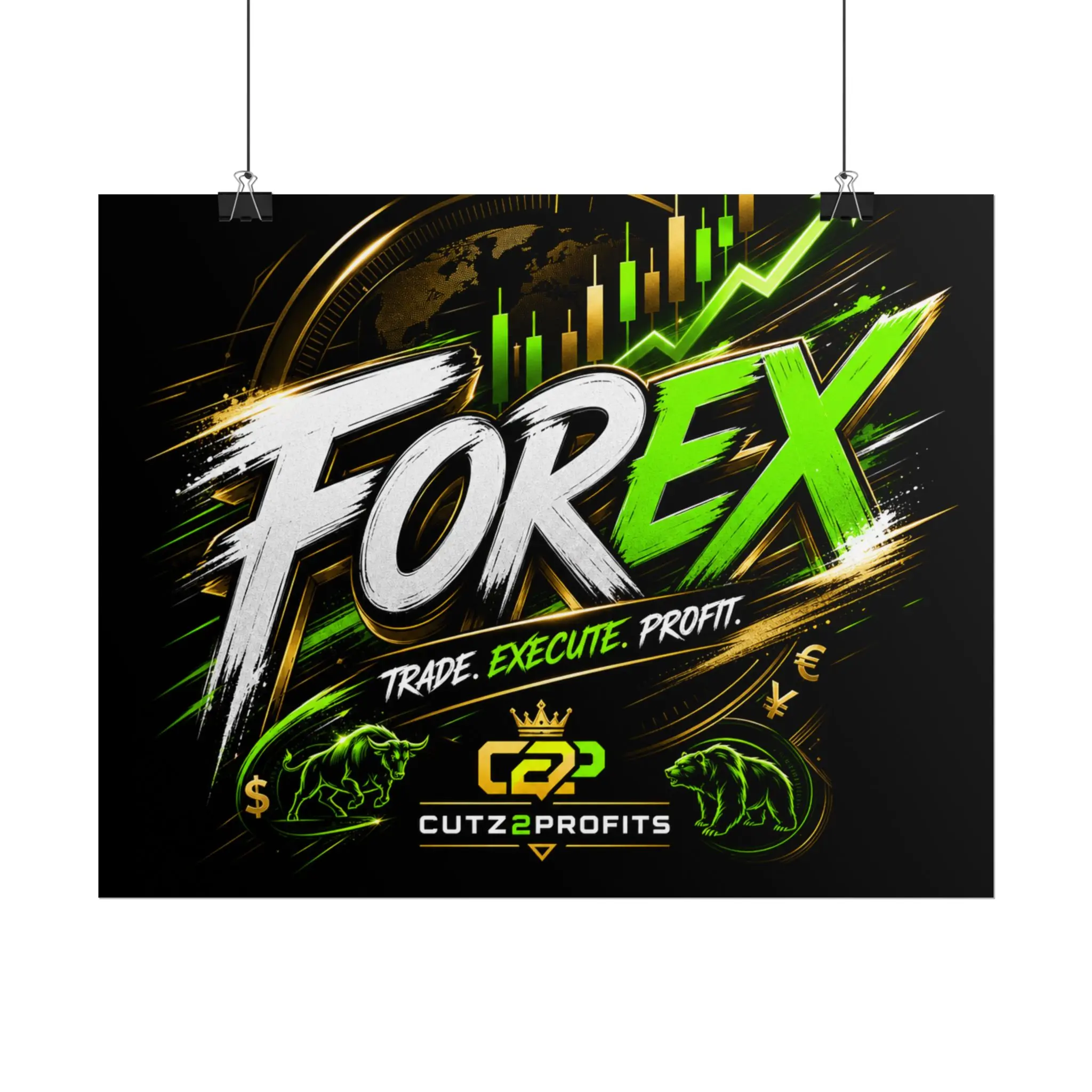 Forex Trading Poster | Rolled Poster, Trading Chart, Bull Bear Design