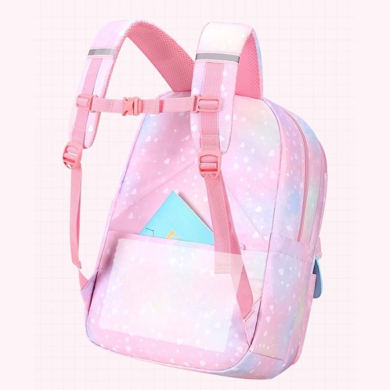 Gradient Color Backpack, Cute Cartoon Large Capacity School Backpack Double Shoulder Backpack, Casual Outdoor Bag