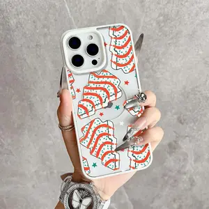 Christmas Tree Cake Phone Case for IPhone 17 Pro Max / 16 / 15 / 14 / 13 / 12 / 11 / XR / XS / X – Cute Holiday Tree Cake Design, Non-Yellowing Shockproof Soft Silicone + Clear Acrylic, Supports Wireless Charging