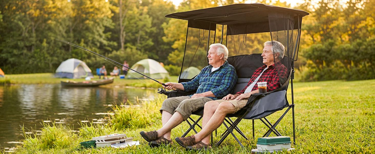 MOPHOTO XXL Double Camping Chair with Shade Canopy, Fully Padded Folding Camping Loveseat , Oversized Camping Bench Lawn Chairs Patio Lounge Chairs for Adults MOPHOTO XXL Double Camping Chair with Shade Canopy, Fully Padded Folding Camping Loveseat , Oversized Camping Bench Lawn Chairs Patio Lounge Chairs for Adults