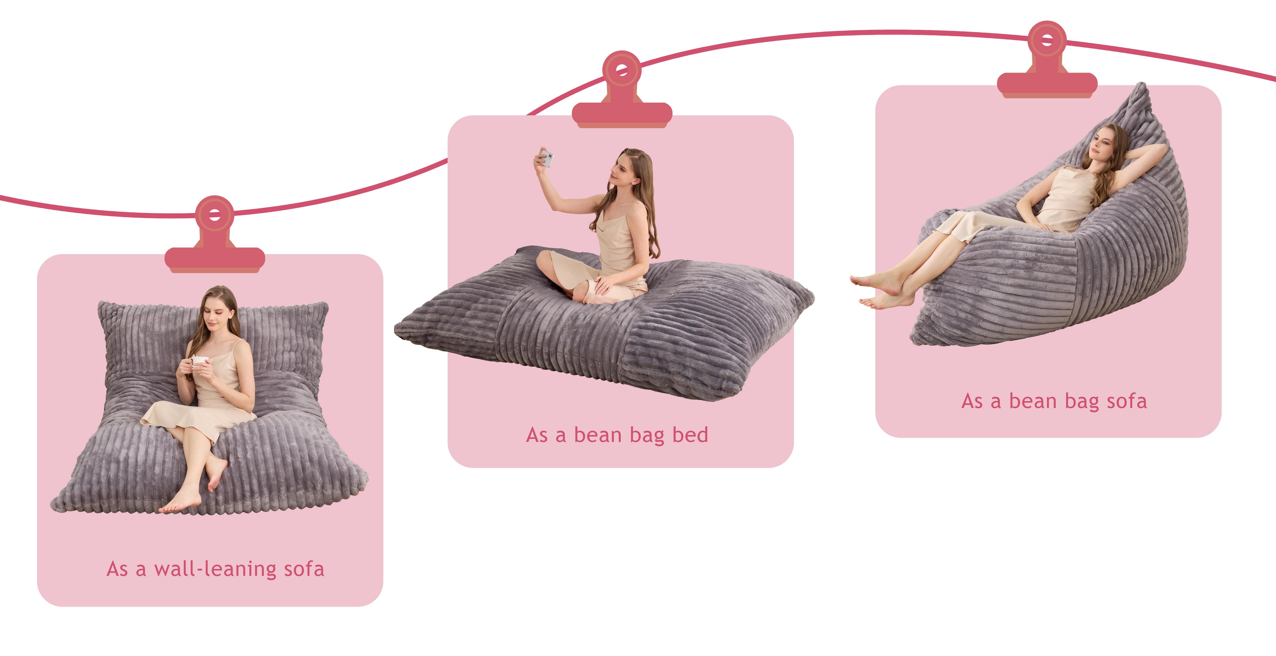 3 in 1 Bean Bag Chair Giant Bean Bag Chairs Convertible Bean Bag Floor Cushion with Machine Washable Cover, Beanbag Chairs for Adult