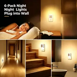 【6Pack Plug into Wall Night Lights】Dusk to Dawn, Nightlight Auto-On/Off, LED Night Light Lamp with Sensor for Bedroom Bathroom Hallway Kitchen Stairs, Office Lighting, Energy-Saving Under Cabinet Light
