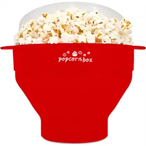 1pc Foldable Silicone Popcorn Bowl printed pattern with Handle High Temperature Resistant with Lid Microwave Heatable Silicone Popcorn Bucket Popcorn Bowl Dishwasher Easy To Clean