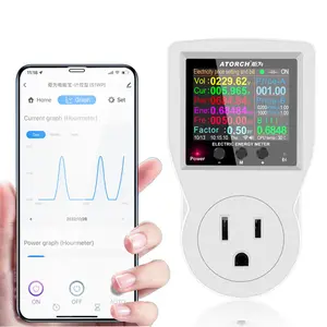 AC WiFi Watt Meter, Plug-in US Socket Power Meter, Backlit Large Color Display, Overload Protection, Kilowatt Wattage Voltage AMP Tester, Electrical Energy Monitor,Delay to restore power supply, Timer