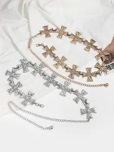 Bohemian Metal Cross Pendant Belt Chain, Vintage High-End Waist Accessory, Unique Design, Perfect for Fashion Lovers