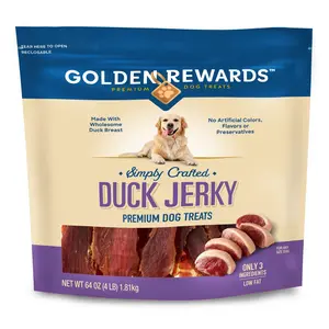 Golden Rewards Duck Flavor Premium Dry Jerky Treats for All Dogs, 64 oz