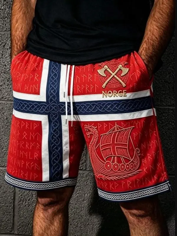 Norway  2026 Erling Haaland  Viking Inspired Men Beach Shorts Norway Soccer Clothing