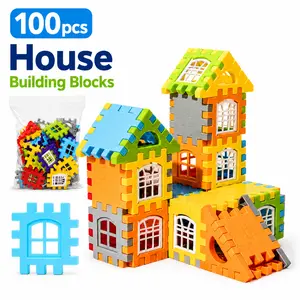 100 PCS House Building Blocks for Kids, Colorful Interlocking 3D Construction Toy with Roofs, Windows, Wall Panels and Frame Pieces, Creative Building Set for Screen-Free Play