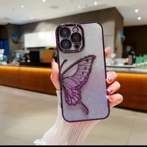 Burtterfly Phone Case Pretty Glow Glitter with 3D Butterfly Design and Sparkling Finish for Stylish Protection
