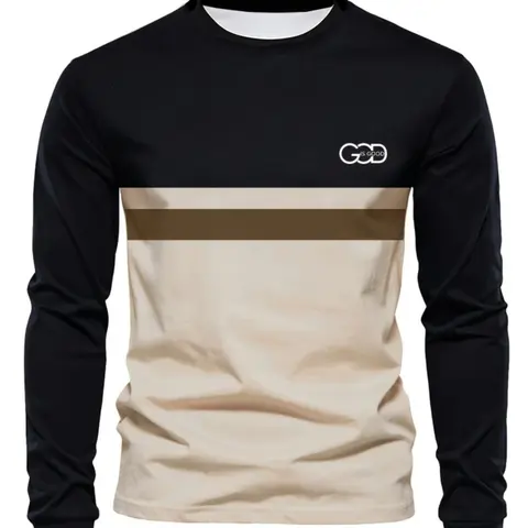Men's 3D Color Block Printed Long Sleeve T-Shirt, Crew Neck Stretch, Casual Sports Streetwear Style with Elastic Stretchy Fabric, Perfect for Fall & Winter, Comfortable Fitted Design
