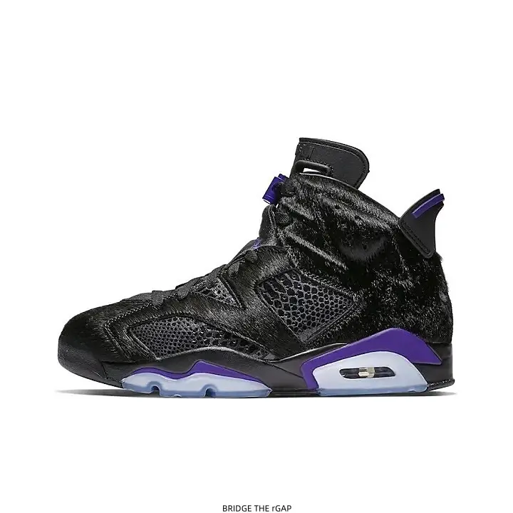 Unisex Retro High‑Top Basketball Sneakers, Textured Black Upper With Vivid Purple Accents, Multi‑Tone Cushioned Outsole, Supportive Ankle Structure, Lace‑Up Closure, Fashion‑Oriented Street Shoes For Daily Wear And Sports Training